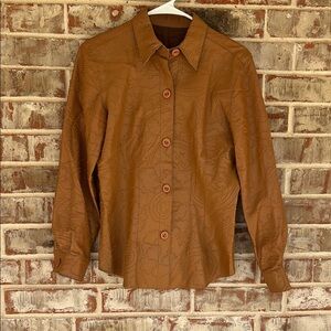 Jose Sanchez Brown Textured Fitted Leather Jscket Made In Mexico